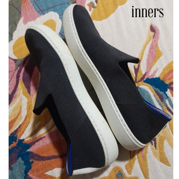 (FLAW) Rothy's black slip on sneakers size 8.5 black off white - Picture 2 of 10